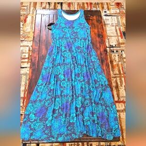 Soft Surroundings Floral Blue Sleeveless Maxi Jersey Dress Sz M
